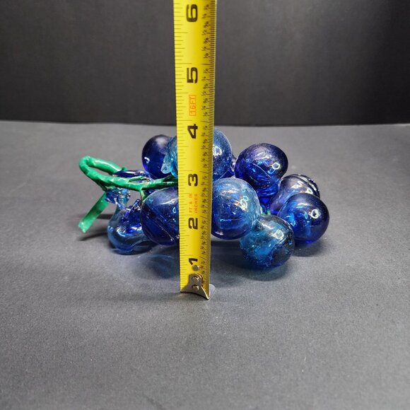 Vintage Handblown Art Glass Grapes Cluster Cobalt Blue with Leaf - Picture 7 of 7